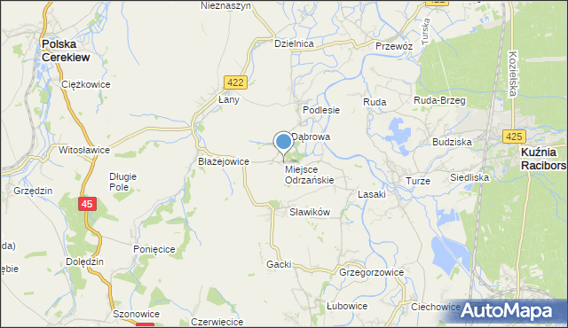 mapa Miejsce Odrzańskie, Miejsce Odrzańskie na mapie Targeo